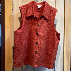 CJBanks 100% cotton vest. 25" shoulder to hem, 24" across hem, rust/red. Size X